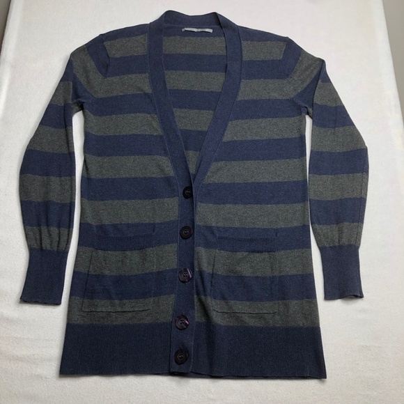 Rubbish Women Blue Gray Cardigan‎ Stripped Large 100% Cotton - Picture 2 of 16